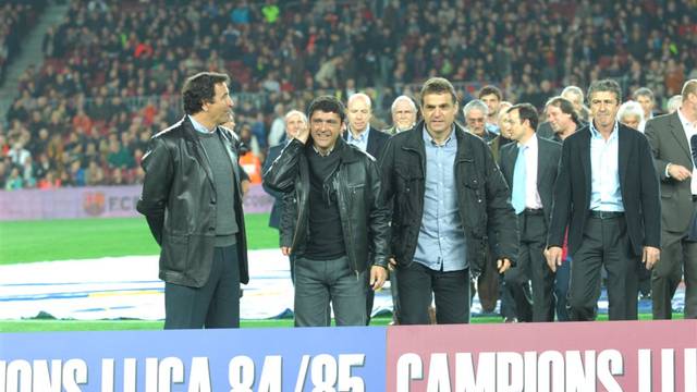 Àngel Pedraza during the tribute to the 84-85 League Champions. Photo: David Cuella