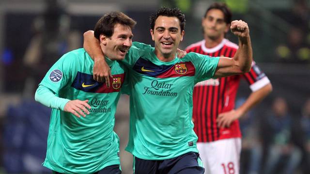 Messi and Xavi at the San Siro / PHOTO: MIGUEL RUIZ - FCB
