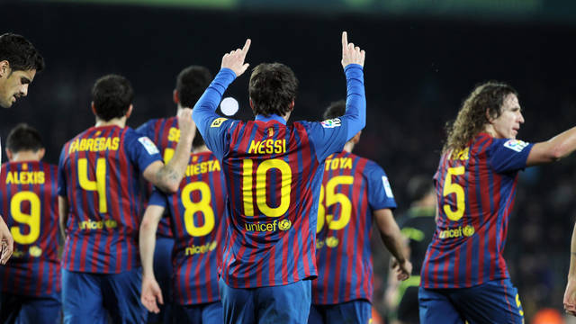 Messi, celebra un dels gols contra el València. FOTO: MIGUEL RUIZ-FCB