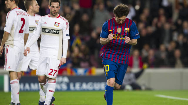 Messi, contra el Bayer Leverkusen. FOTO: FCB.