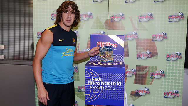 Puyol voting for the World XI team for FIFA/FIFPro 2012. PHOTO: MIGUEL RUIZ-FCB.