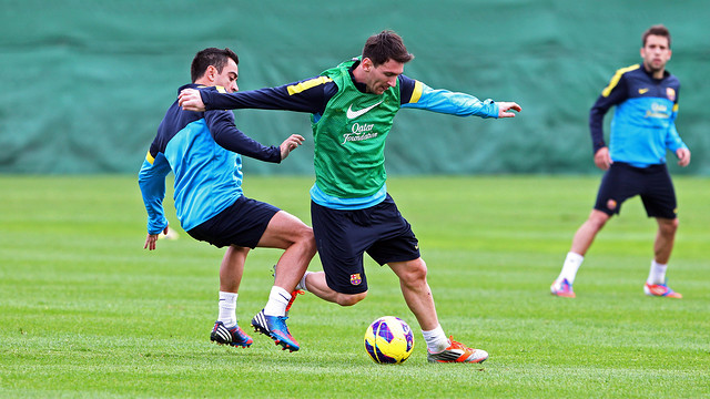 Xavi i Messi durante un entrenamiento / FOTO: ARCHIVO  FCB