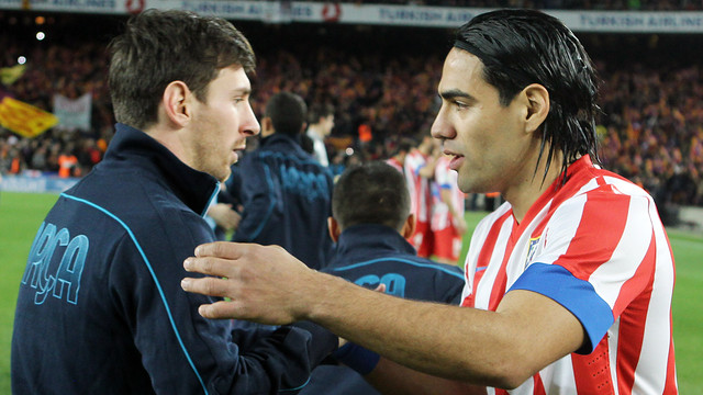 Messi i Falcao, abans del partit / FOTO: MIGUEL RUIZ-FCB