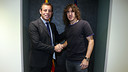 Puyol, renovat, i Rosell. FOTO: MIGUEL RUIZ-FCB.