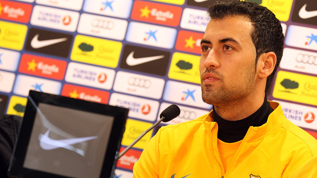 Busquets in a press conference | PHOTO: MIGUEL RUIZ - FCB