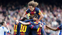 Alegria pel triomf contra el Getafe. FOTO: MIGUEL RUIZ-FCB.