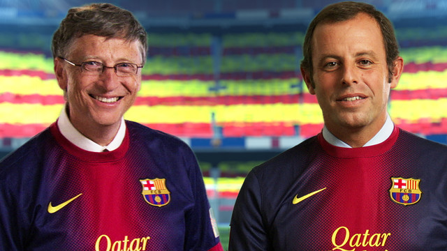 Gates and Rosell wear the FCB shirt during the video. Gates and Rosell wear the FCB shirt during the video.