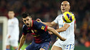 David Villa, and Movilla, in the first match of the season between the two sides / PHOTO: ARCHIVE FCB