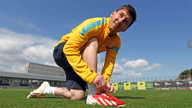 Leo Messi, en l'entrenament d'aquest diumenge. FOTO: MIGUEL RUIZ-FCB.