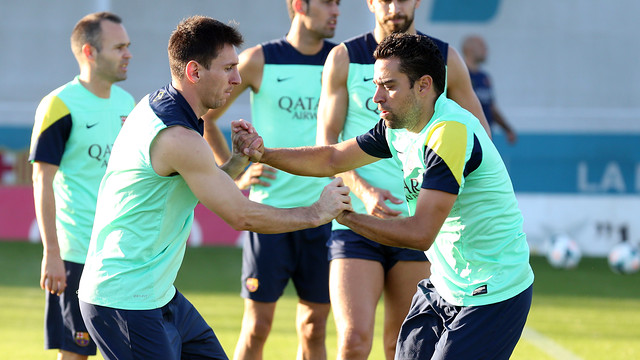 Messi and Xavi during training / PHOTO: MIGUEL RUIZ-FCB