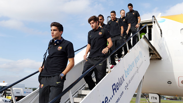 L'equip, en la seva arribada a Glasgow / FOTO: MIGUEL RUIZ-FCB