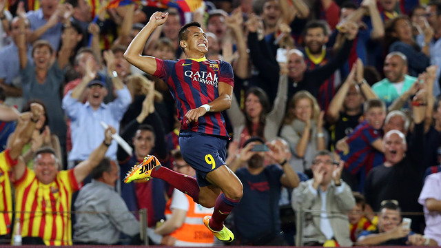 Alexis, celebrant el seu golàs contra el Madrid. FOTO: MIGUEL RUIZ-FCB.