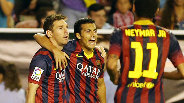Messi, Pedro y Neymar Jr, celebrando un gol / FOTO: MIGUEL RUIZ-FCB