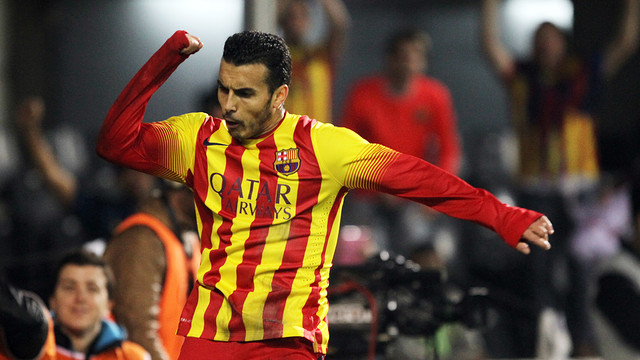 Pedro jumps for joy after scoring against Cartagena