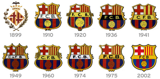 Изображения, показывающие различные версии клуба гребень на протяжении многих лет