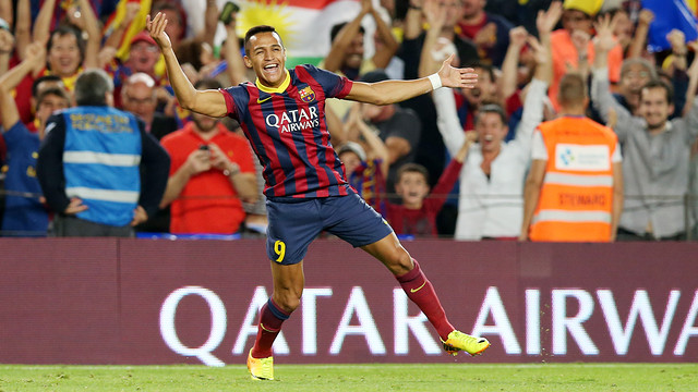 Alexis celebrates his goal against Madrid.