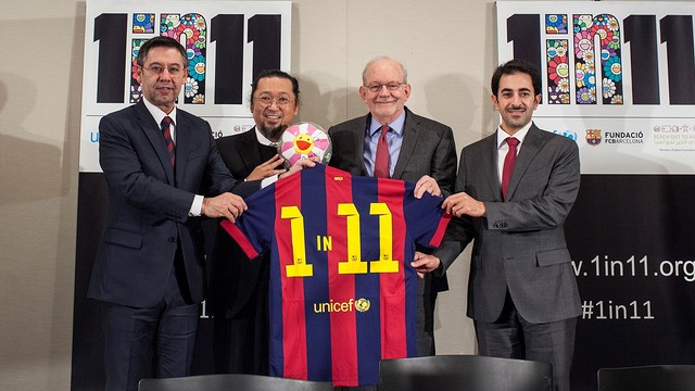 From left to right, Josep Maria Bartomeu, Takashi Murakami, Anthony Lake and Essa Al Mannai / PHOTO: FCB From left to right, Josep Maria Bartomeu, Takashi Murakami, Anthony Lake and Essa Al Mannai / PHOTO: FCB