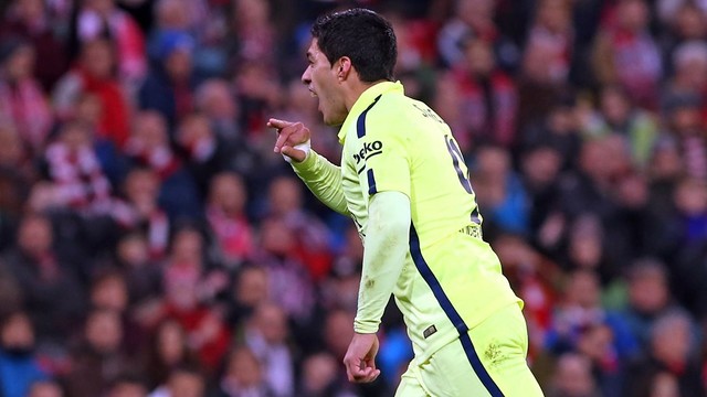 Luis Suárez celebrates his goal at the San Mamés / MIGUEL RUIZ-FCB Luis Suárez celebrates his goal at the San Mamés / MIGUEL RUIZ-FCB