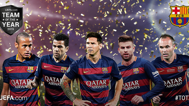 From left: Neymar, Dani Alves, Lionel Messi, Gerard Piqué and Andrés Iniesta / UEFA.COM